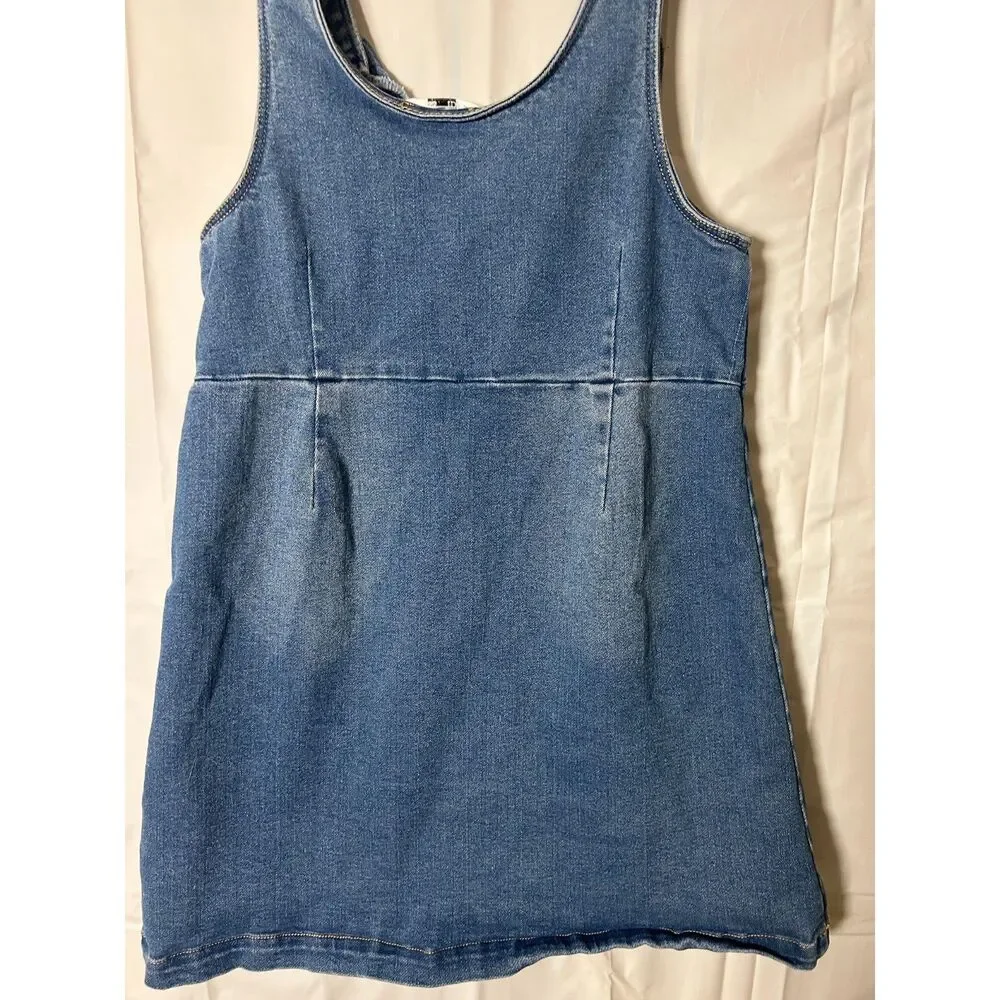 Vintage Guess Kids Denim Dress L 14 Blue Jean Overall Pinafore Rhinestone Gem
